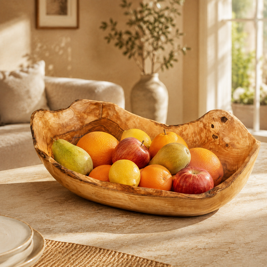 Ovale Obstschale aus massivem Olivenholz, ca. 37 cm