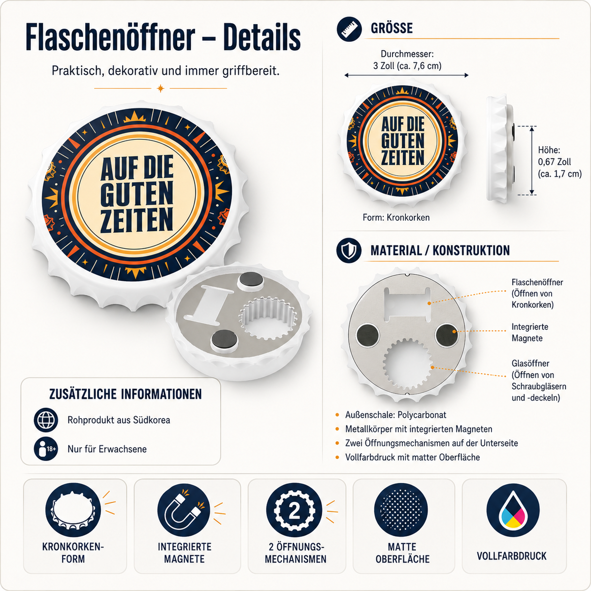 Bottle Opener — “Auf die guten Zeiten” Retro Beer Bottle Opener