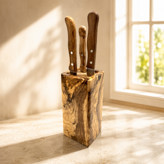 Messerblock DESIGN ECKIG aus Olivenholz