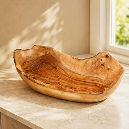 Ovale Obstschale aus massivem Olivenholz, ca. 37 cm