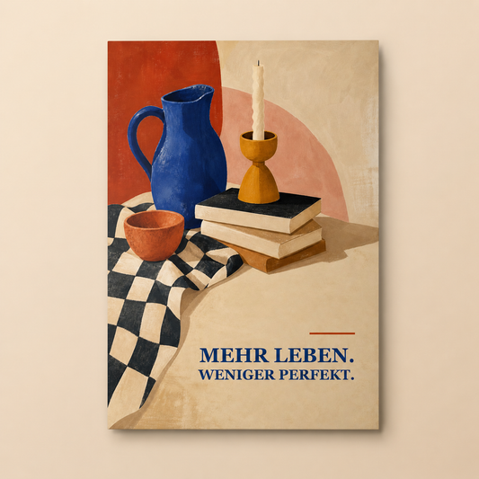 Photopaper Poster – Still Life mit Kerze & Zitat „Mehr Leben. Weniger Perfekt.“